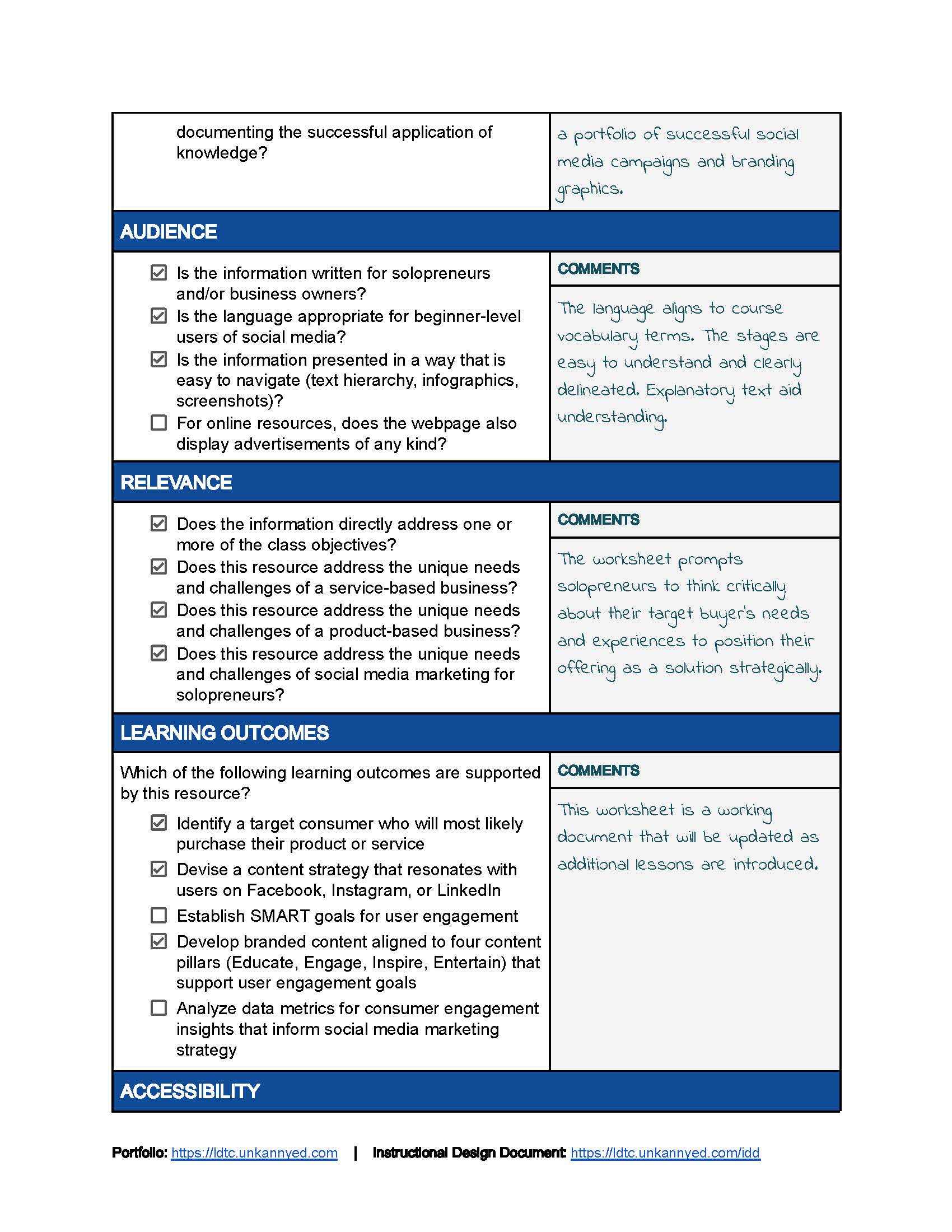 page 2 of 3 OER checklist evaluation