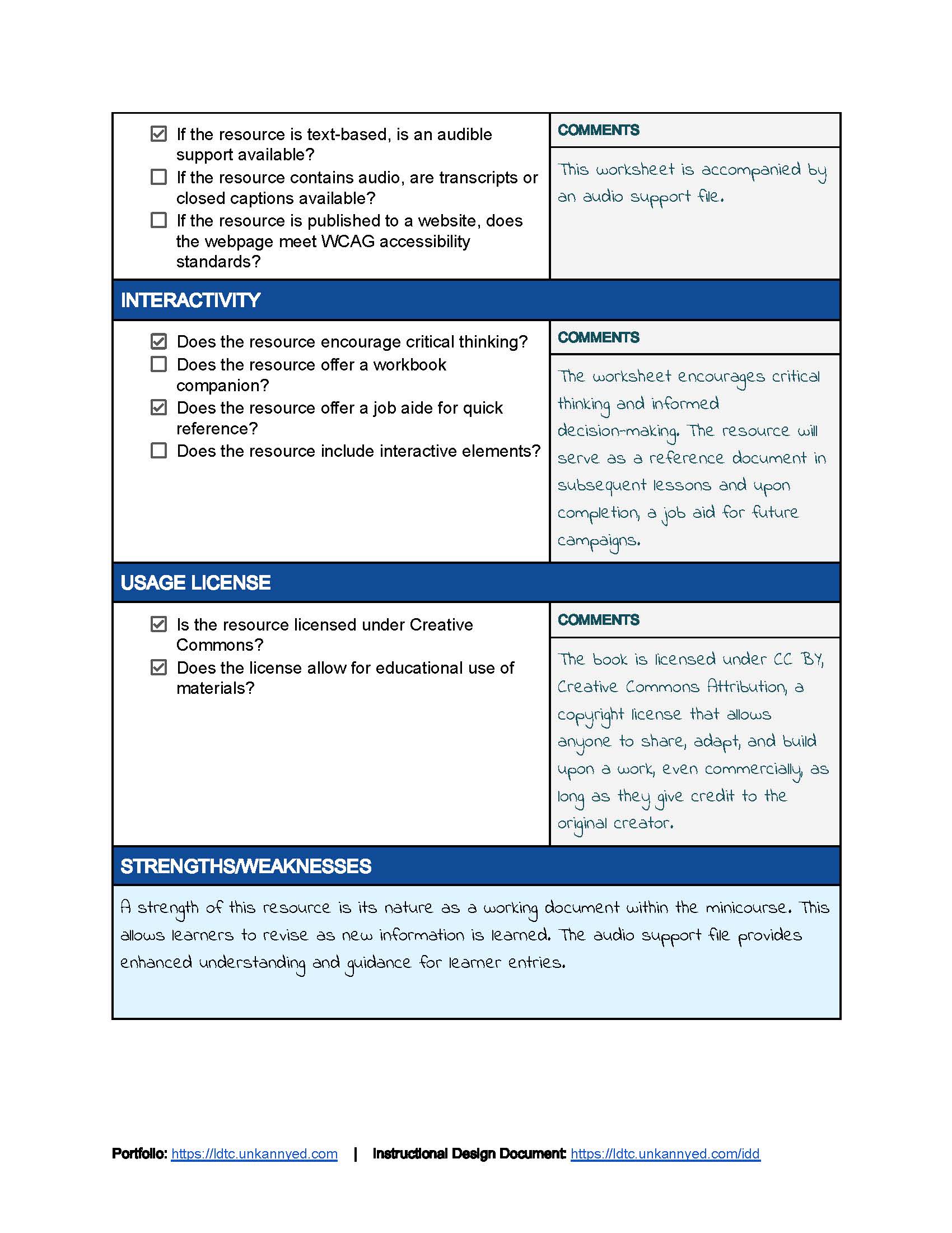 page 3 of 3 OER checklist evaluation