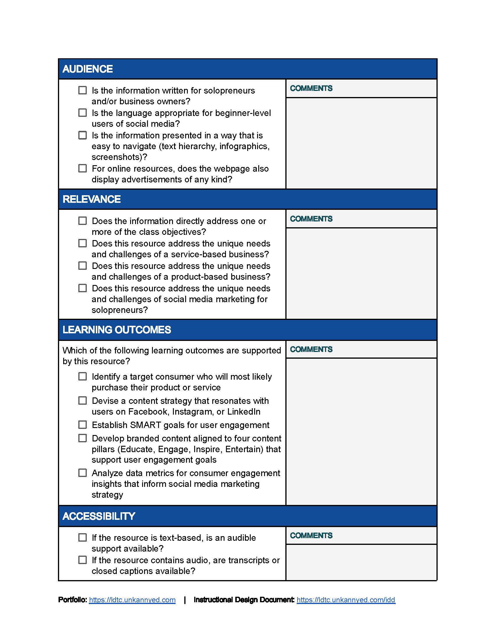 Page 2 of 3 blank OER Checklist
