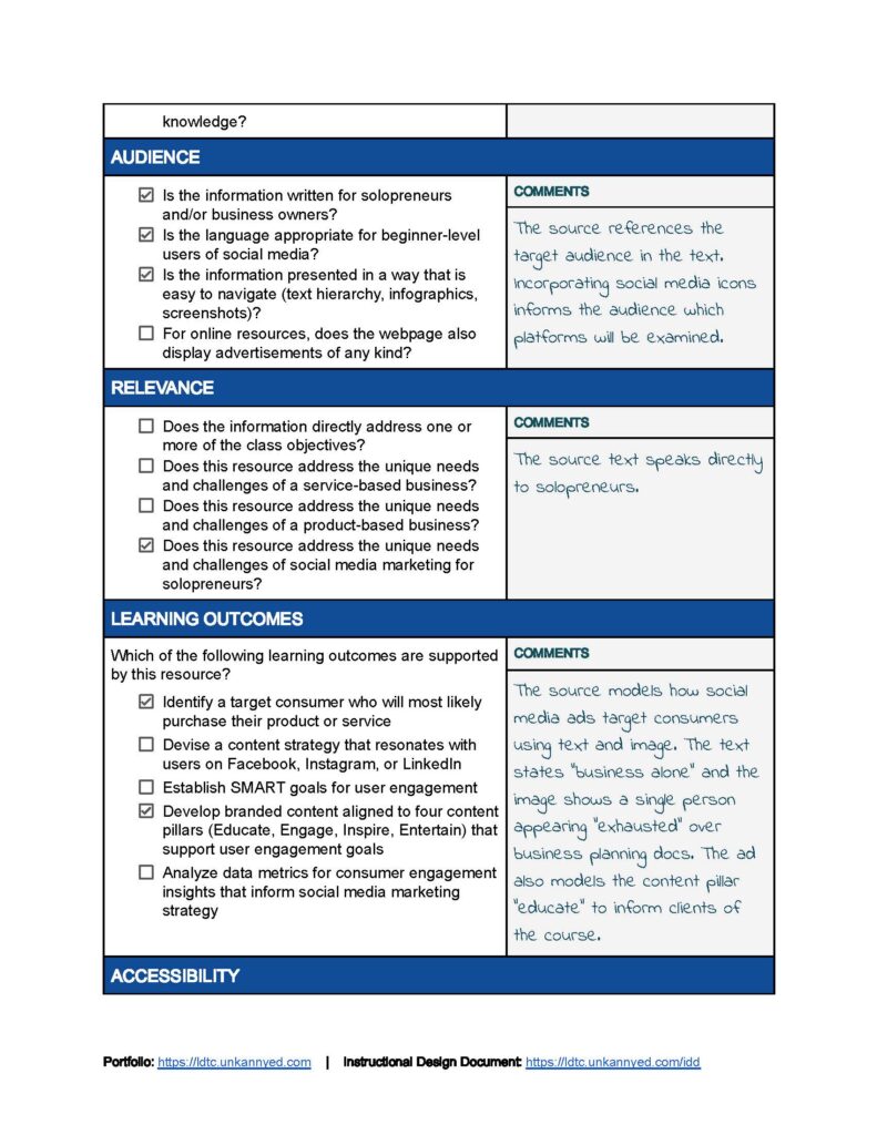 page 2 of 3 OER checklist evaluation